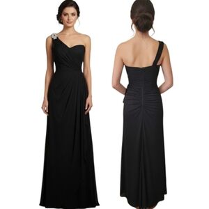 XSCAPE One Shoulder Ruched  Rhinestone Evening Gown - Size 8